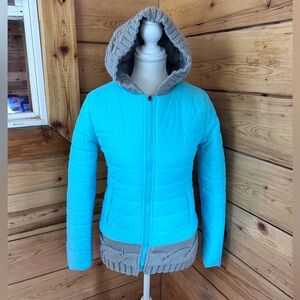 Vintage Women's Aqua Jacket with Gray Trim